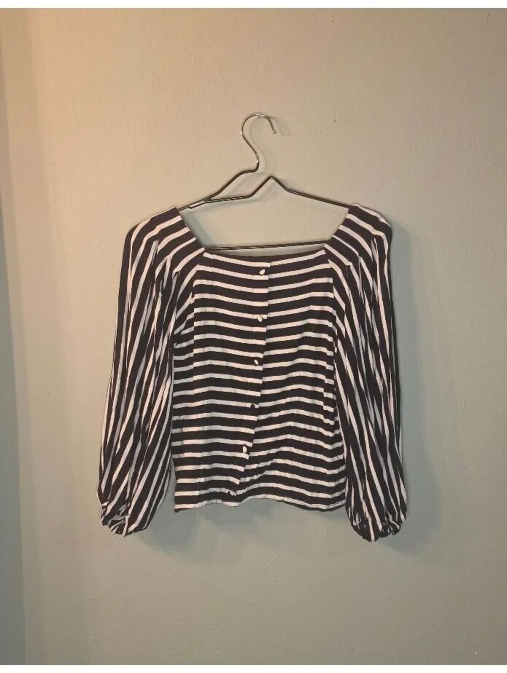 Banana Republic Striped Square Neck Blouse Puff Sleeve Button Back Small